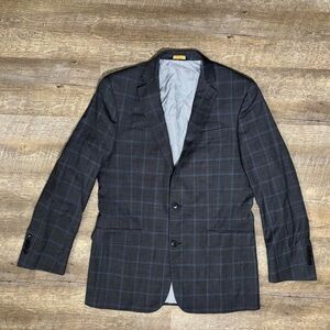 BROOKS BROTHERS Explorer Regent Fit Blazer 40L Gray Plaid Two Button Window Pane
